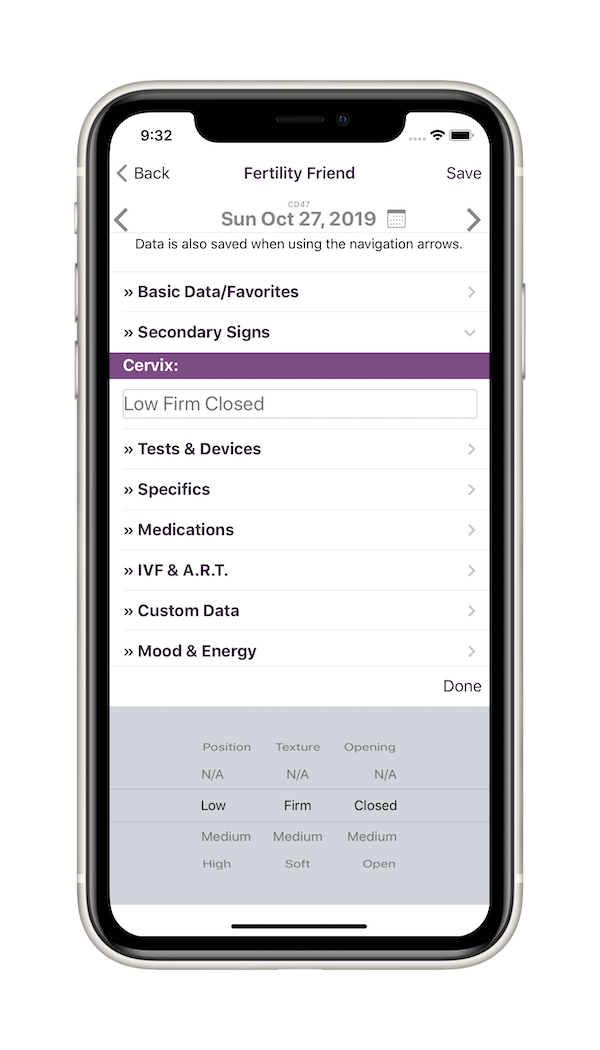 Cervix data entry